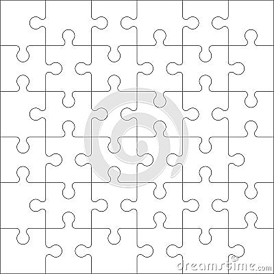 Puzzles blank template with square grid. Jigsaw puzzle 6x6 size with 36 pieces. Mosaic background for thinking game. Vector Illustration